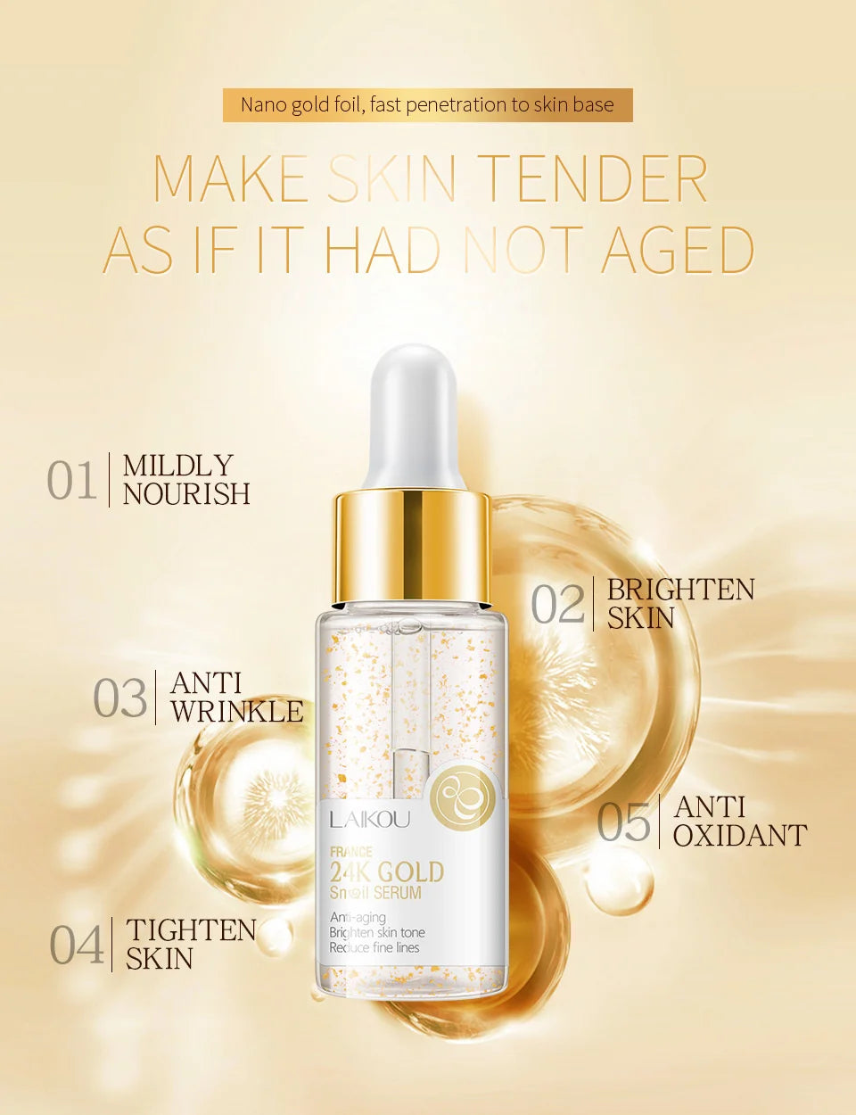 LAIKOU 24K Gold & Vitamin C Serum – Deep Moisture & Glow (17ml)